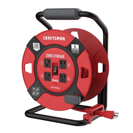 CRAFTSMAN 1 ft 14AWG Power Cord Reel 4 Grounded Outlets Outlets 125V Voltage CMXCRPA1401